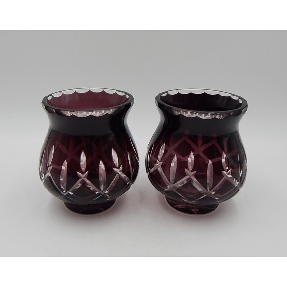 Gorham Crystal Lady Anne Hurricane Candle Holders Amethyst 5 In Cut To Clear/2 - Picture 5 of 9
